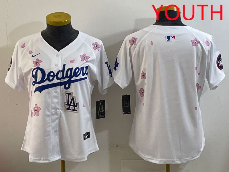 Youth Los Angeles Dodgers Blank White Sakura Edition 2025 Nike MLB Jersey style 6->youth mlb jersey->Youth Jersey